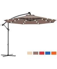 Gymax 10Ft Patio Solar Led Outdoor Offset Hanging Umbrella w/ 24