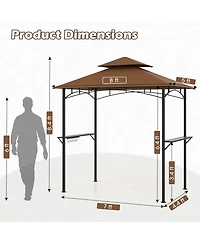 Outdoor Double-Tiered Grill Gazebo Canopy with 2 Shelves and 7 Hooks