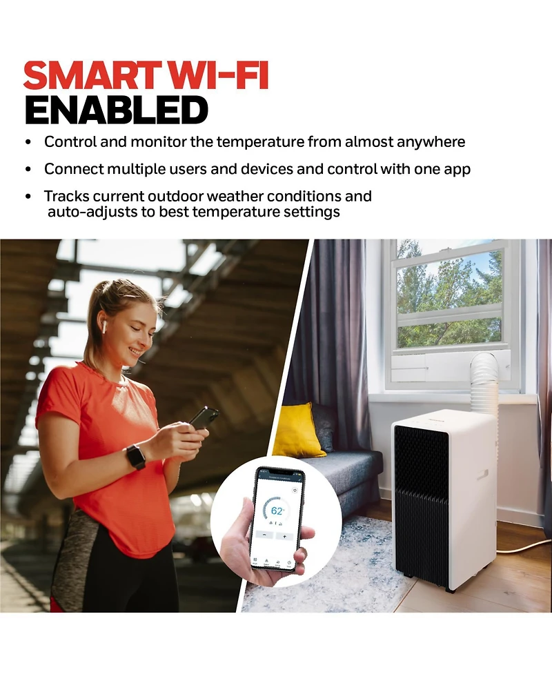 Honeywell 13,500 Btu Slim & Smart WiFi Portable Ac with Fan, Dehumidifier, Alexa/Google Home Voice Control – Cools Up to 660 Sq. Ft., HX4CESVWG