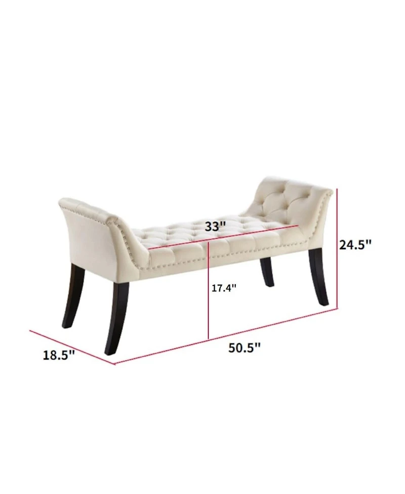 Tufted Velvet Upholstered Ottoman Bench with Nailhead Trim and Curved Armrests Rectangular Accent Seat for Bedroom Living Room or Entryway-The Pop Hom