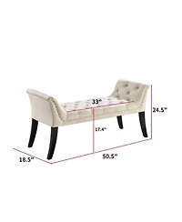 Tufted Velvet Upholstered Ottoman Bench with Nailhead Trim and Curved Armrests Rectangular Accent Seat for Bedroom Living Room or Entryway-The Pop Hom