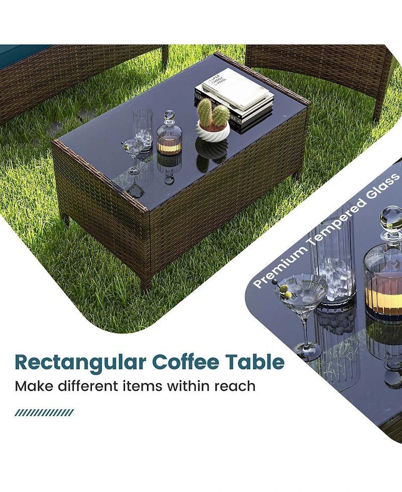 Gymax Set of 4 Furniture w/ Washable Cushions & Tempered Glass Coffee Table