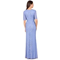 Lara Women's V-Neck, Cape Sleeve Beaded Gown