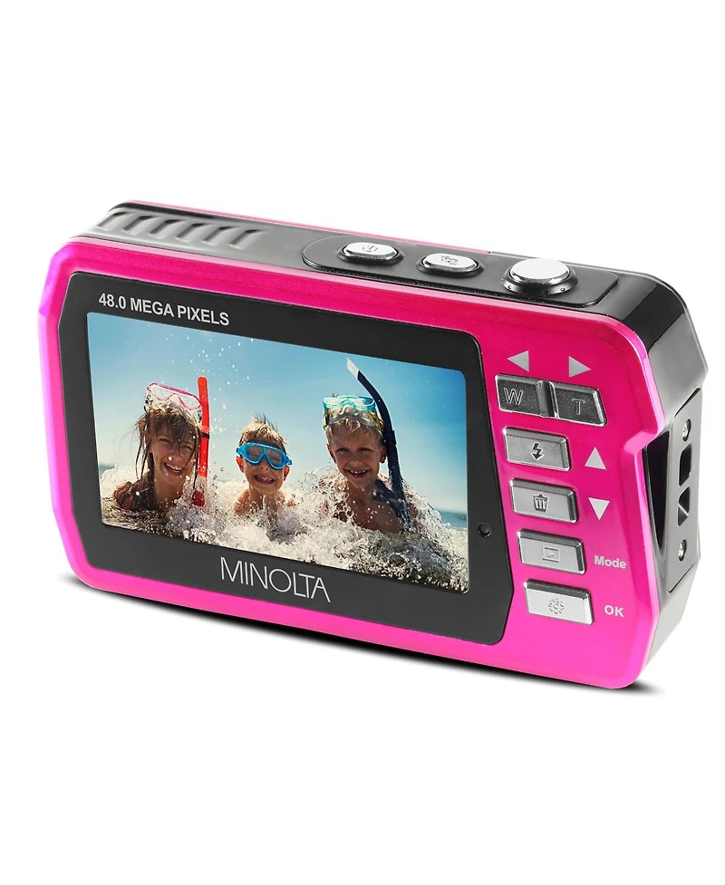 Minolta MN40WP 48MP Qhd Dual Lcd Screen Waterproof Camera, Pink
