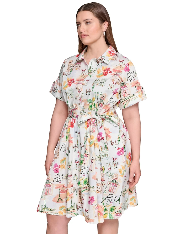 Karl Lagerfeld Paris Plus Conversational Belted Shirtdress