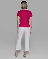 Karl Lagerfeld Paris Women's Pleated Short-Sleeve Blouse