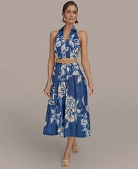 Donna Karan New York Women's Halter Belted Floral Print Midi Dress