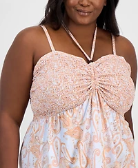 Madden Girl Trendy Plus Smocked Handkerchief-Hem Dress