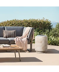 LuxenHome Travertine-Style Round Textured MgO Side Table