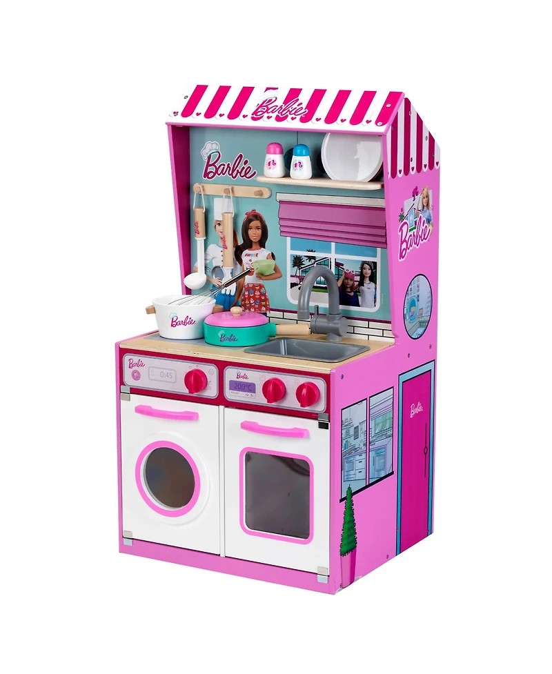 Theo Klein 2 In 1 Barbie Wooden and Metal Toy Kitchen and Dollhouse with Pretend Washing Machine and Oven for Kids Ages 3 and Up