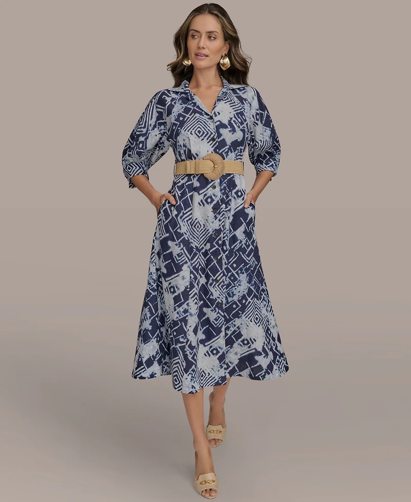 Donna Karan New York Women's Belted Midi Shirt Dress