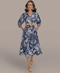Donna Karan New York Women's Belted Midi Shirt Dress