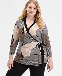 Anne Klein Plus Printed 3/4-Sleeve Wrap Top