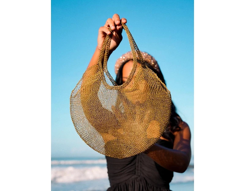 Sol Mesh Wire Tote Bag in Dark Gold