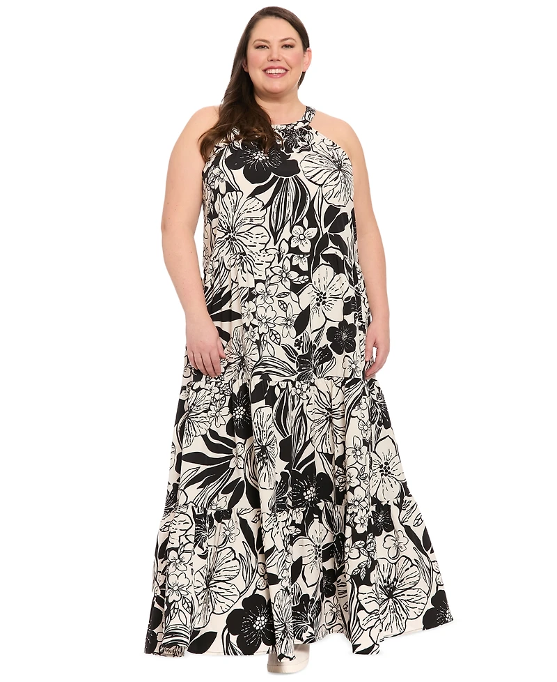London Times Plus Halter Tiered Maxi Dress
