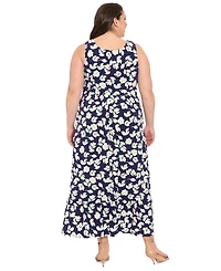 London Times Plus Scoop-Neck Sleeveless Maxi Dress