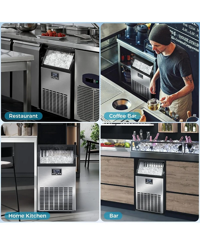 Cowsar 100lbs/Day Commercial Crescent Ice Machine | Dual-Position Undercounter/Freestanding | Adjustable Ice Thickness | Bar & Cafe Use