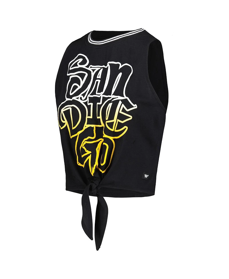 The Wild Collective Women's Black San Diego Padres Twisted Tie Front Tank Top