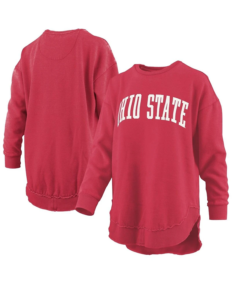 Pressbox Women's Scarlet Ohio State Buckeyes Melange Poncho Vintage Fleece Long Sleeve Pullover Sweatshirt
