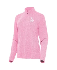 Antigua Women's Pink Los Angeles Dodgers Mentor Lightweight Mock Neck Quarter-Zip Top