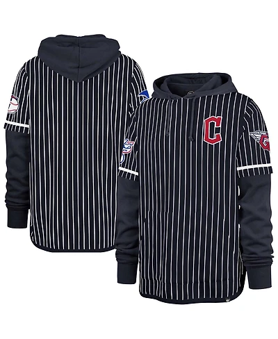 '47 Brand Men's Navy Cleveland Guardians Pinstripe Double Header Pullover Hoodie