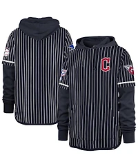 '47 Brand Men's Navy Cleveland Guardians Pinstripe Double Header Pullover Hoodie