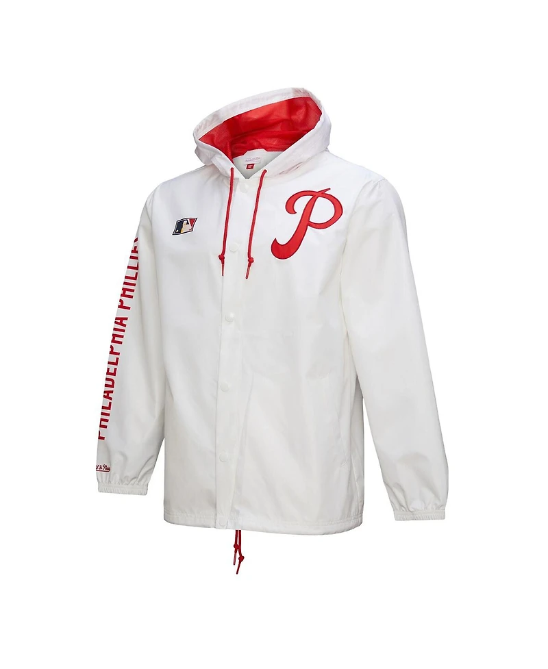 Mitchell & Ness Men's White Philadelphia Phillies Vintage Full-Snap Hooded Coaches Jacket