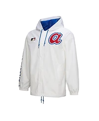 Mitchell & Ness Men's White Atlanta Braves Vintage Full-Snap Hooded Coaches Jacket