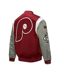 Mitchell & Ness Men's Burgundy/Gray Philadelphia Phillies Cooperstown Collection Team Origins Satin Full-Snap Jacket
