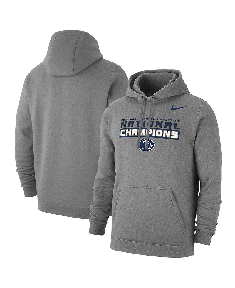 Nike Men's Gray Penn State Nittany Lions 2025 Ncaa Wrestling National Champions Club Fleece Pullover Hoodie