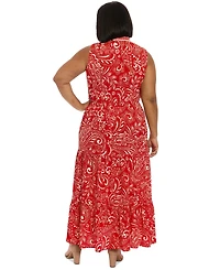 London Times Plus Ruffled-Neck Tiered Maxi Dress