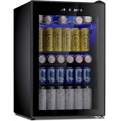 Cowsar 4.4 Cu.ft Beverage Refrigerator Cooler, 145 Can Mini Fridge Glass Door with Adjustable Shelves, Digital Temperature Display, Freestanding Small