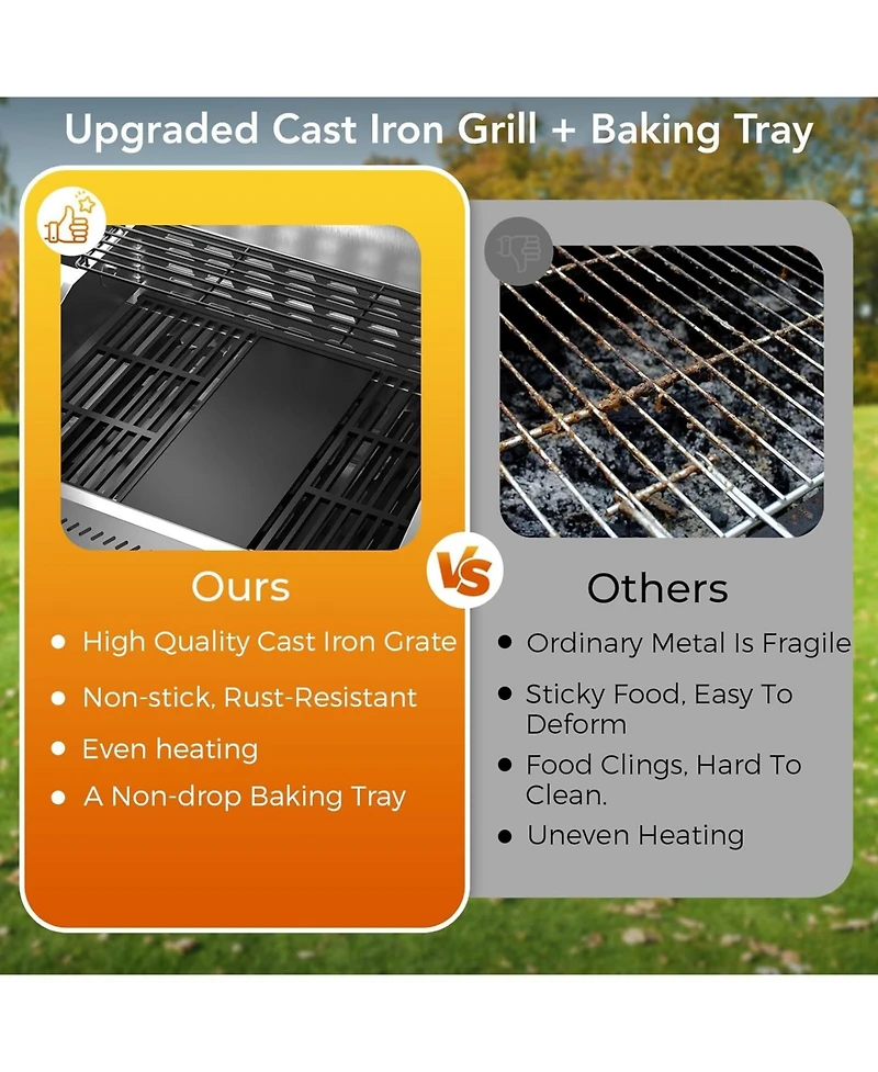 Cowsar Gas Grill,Heavy-Duty Stainless Steel Bbq Grill,4 Burner Gas Grill with Side Burner,42000 Btu Propane Gas Grill for Outdoor Cooking,Barbecue,Gar