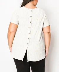 Coin 1804 Plus Spiral Wave Texture Short Sleeve Button Back Top