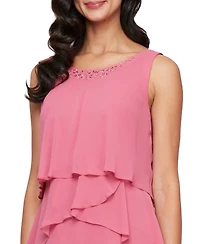 Sl Fashions Women's 2.Piece Chiffon Open-Front Jacket & Beaded-Neck Tiered Dress