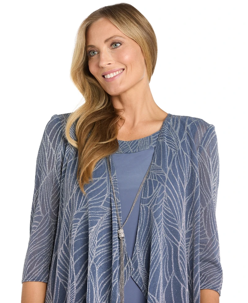 R & M Richards Women's 2.Piece Metallic Print Open-Front Jacket Scoop-Neck Necklace Dress