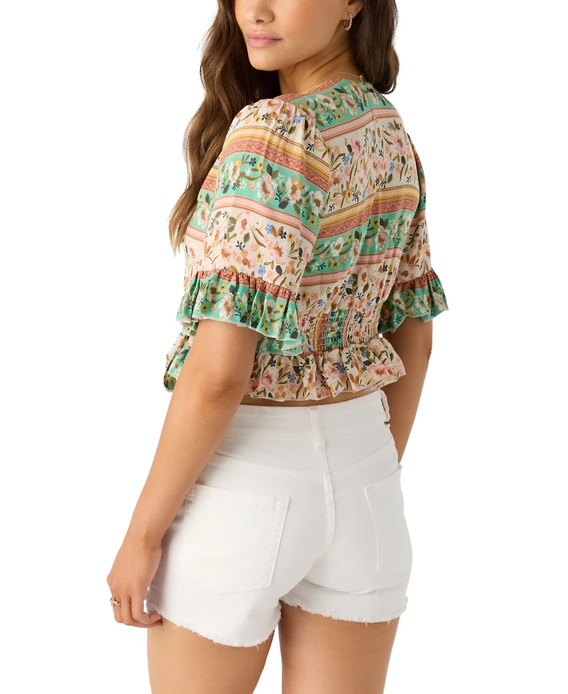 O'Neill Juniors' Harlow Printed Reversible Ruffled Crop Top