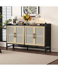 Streamdale Rustic Sideboard with Rattan Doors & Adjustable Shelves