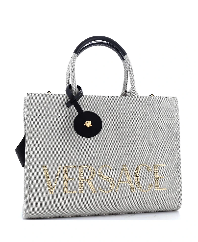Pre-Owned Versace Large La Medusa Tote Studded Canvas