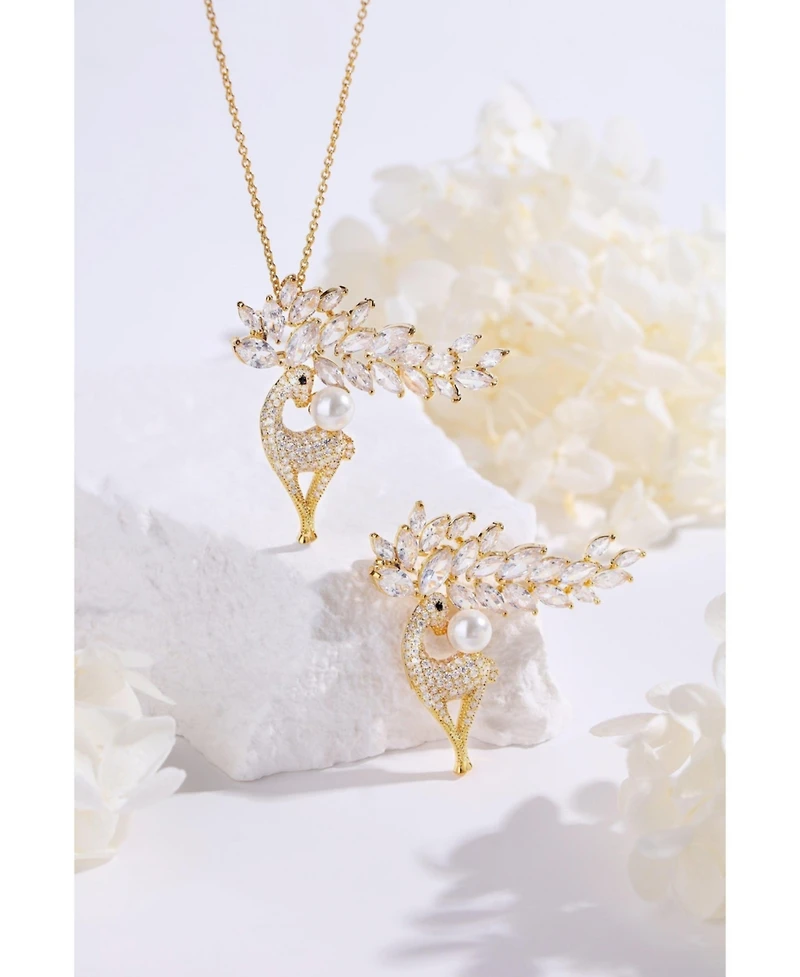 Classicharms Pave and Shell Pearl Reindeer Multi Way Brooch Pendant