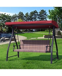 Aoodor Outdoor Rattan Patio Swing with Adjustable Canopy, Built-in Quick-drying Foam Seat, Stylish Design,for Porch,Garden,Yard
