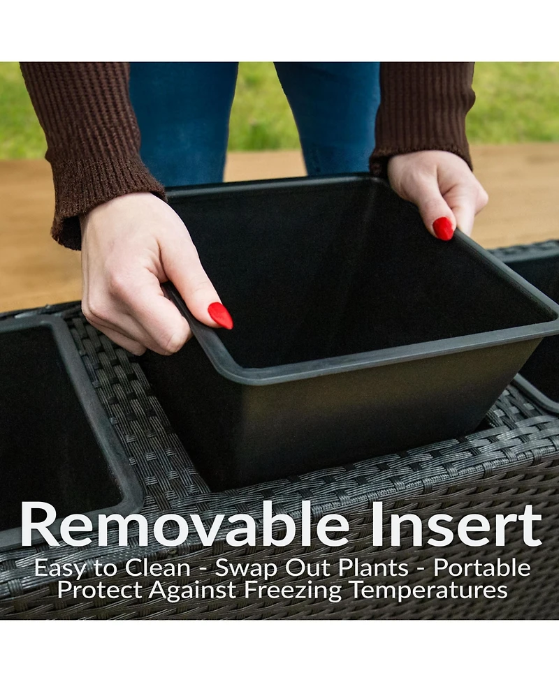 3-Section Wicker Raised Planter Bed for Indoor or Outdoor Use - Black
