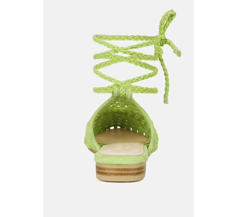 Tutsi Womens Handwoven Honeycomb Tie Up Flat Mules