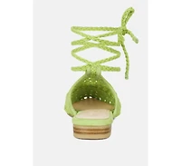 Tutsi Womens Handwoven Honeycomb Tie Up Flat Mules
