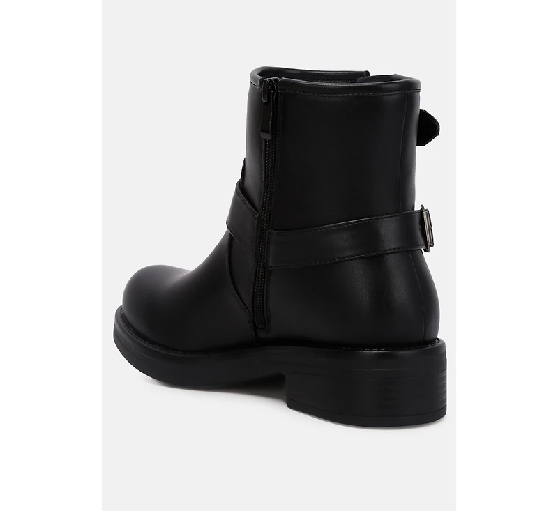 Allux Brushed Faux Leather Pin Buckle Boots Women