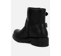 Allux Brushed Faux Leather Pin Buckle Boots Women
