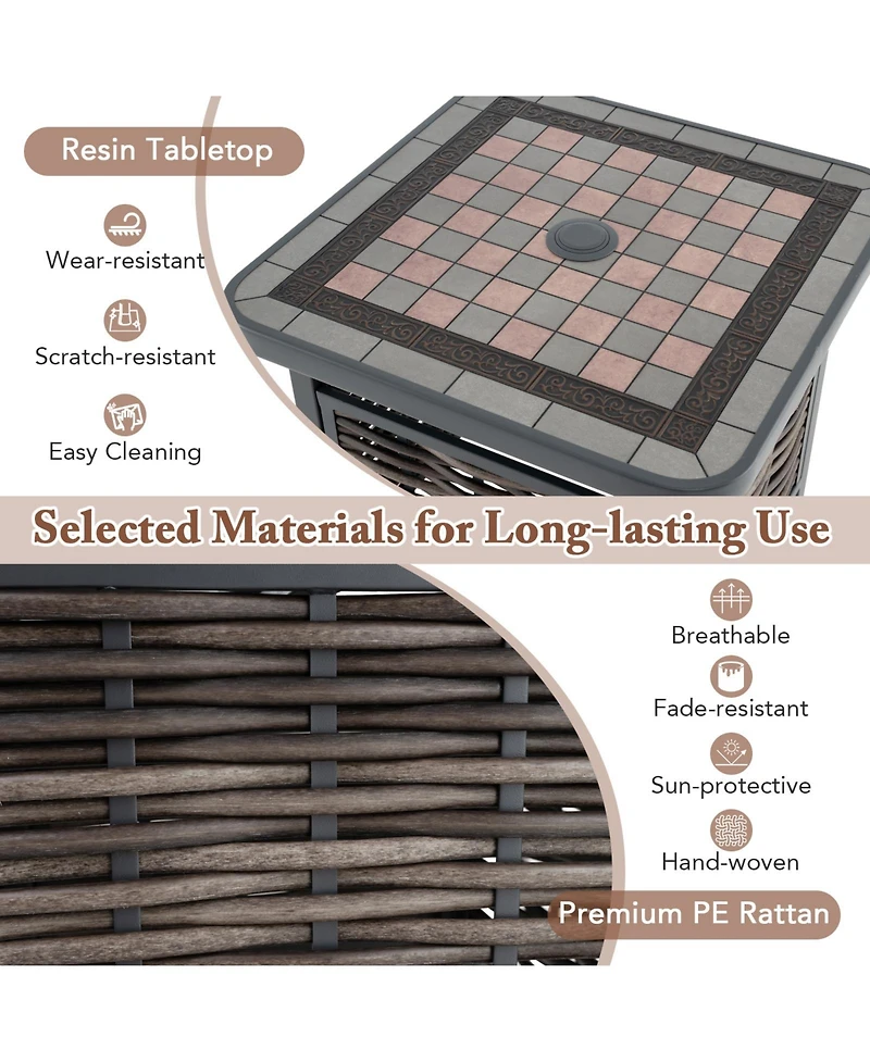 Outdoor Pe Rattan Side Table Square End Table with Umbrella Hole