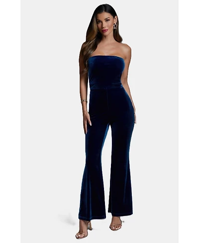 Bebe Women's Strapless Velvet Jumpsuit