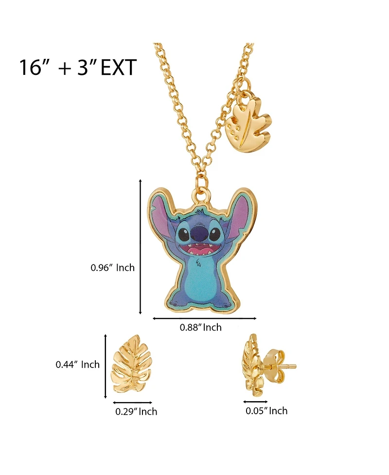 Disney Stitch Jewelry Set - Stitch Necklace and Leaf Earrings