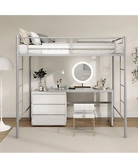 Twin Loft Bed Frame with 2 Ladders Full-length Guardrail